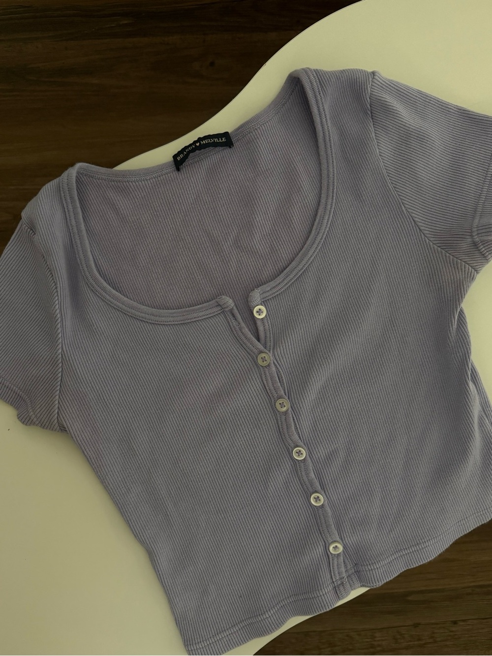 Brandy Melville Lavender Ribbed Button-Front Crop Tee